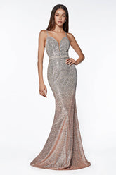 Long Glitter Metallic Prom Gown